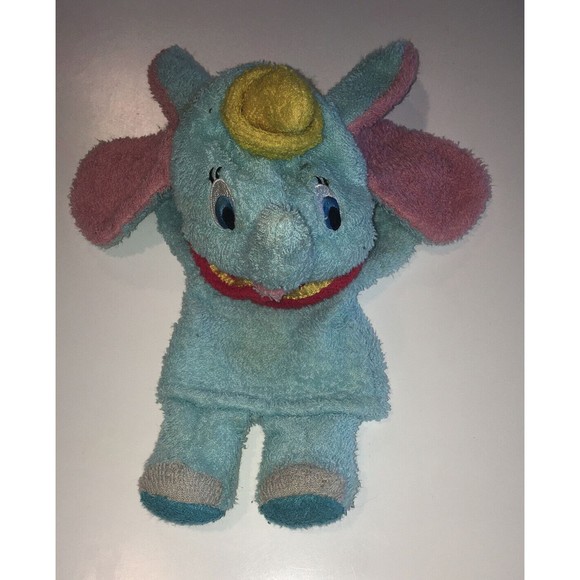 Disney Dumbo Hand Puppet Blue Soft Lovey Plush Vintage Terrycloth Blue - Picture 2 of 8